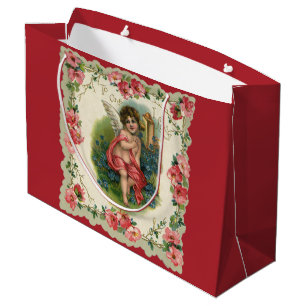 Vintage Valentine's Day Victorian Cherub on Phone Large Gift Bag