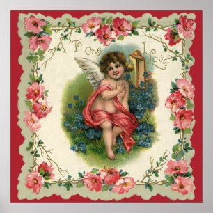 Vintage Valentine's Day Victorian Cherub on Phone Poster