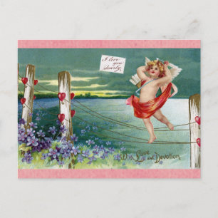 Vintage Valentines Day Victorian Cherub Postcard
