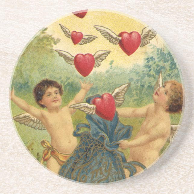 Vintage Valentine's Day, Victorian Cherubs Hearts Coaster (Front)
