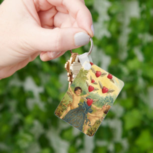 Vintage Valentine's Day, Victorian Cherubs Hearts Key Ring