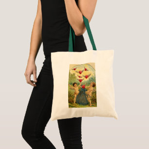 Vintage Valentine's Day, Victorian Cherubs Hearts Tote Bag