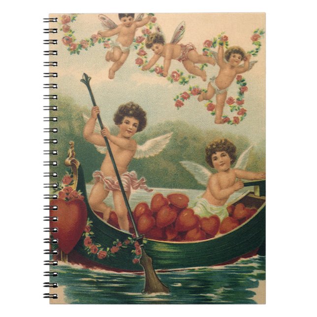 Vintage Valentine's Day, Victorian Cherubs in Boat Spiral Notebook (Front)
