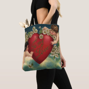 Vintage Valentines Day Victorian Cherubs in Heaven Tote Bag