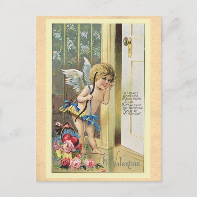 Vintage Valentines Day Victorian Cupid Poem Postcard (Front)