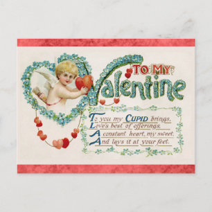 Vintage Valentines Day Victorian Cupid Poem Postcard