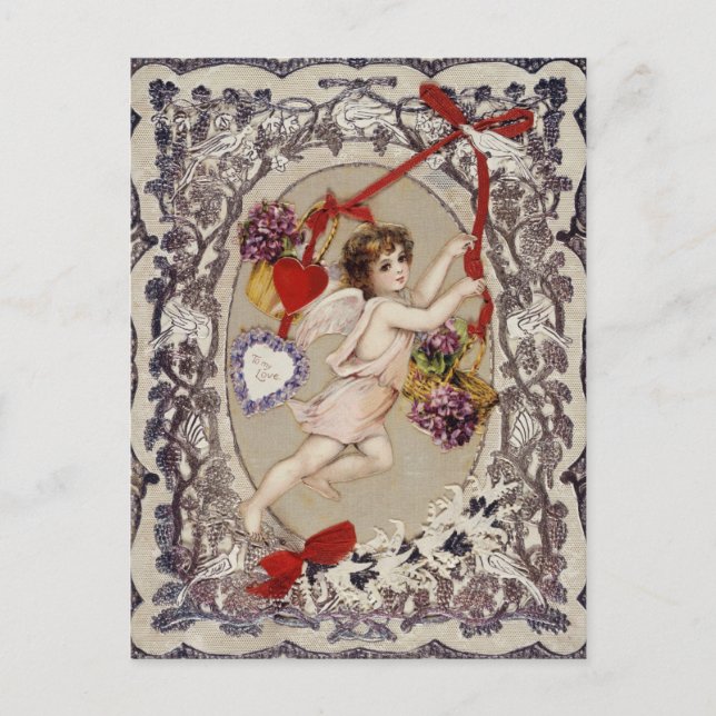 Vintage Valentines Day Victorian Cupid Postcard (Front)