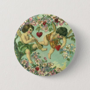 Vintage Valentines Day Victorian Cupids Heart Tree 6 Cm Round Badge