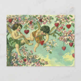 Vintage Valentines Day Victorian Cupids Heart Tree Holiday Postcard
