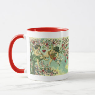 Vintage Valentines Day Victorian Cupids Heart Tree Mug
