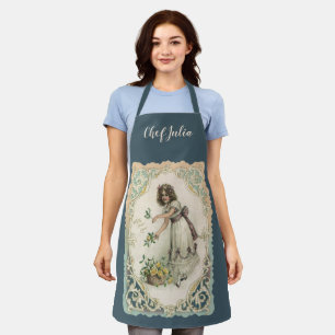 Vintage Valentine's Day, Victorian Girl with Roses Apron