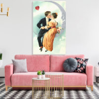 Vintage Valentine's Day Victorian Kiss on the Moon