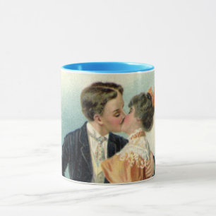 Vintage Valentine's Day Victorian Kiss on the Moon Mug