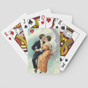 Vintage Valentine's Day Victorian Kiss on the Moon Playing Cards