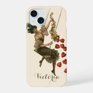 Vintage Valentine's Day, Victorian Lady on a Swing iPhone 15 Case