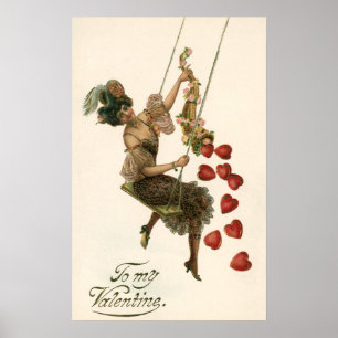 Vintage Valentine's Day, Victorian Lady on a Swing Poster