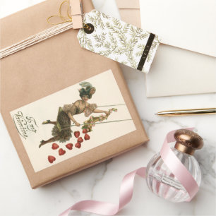 Vintage Valentine's Day, Victorian Lady on a Swing Rectangular Sticker