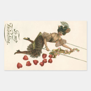 Vintage Valentine's Day, Victorian Lady on a Swing Rectangular Sticker