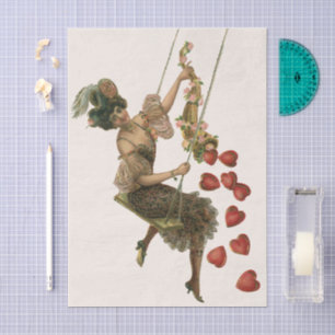 Vintage Valentine's Day, Victorian Lady on a Swing Tissue Paper