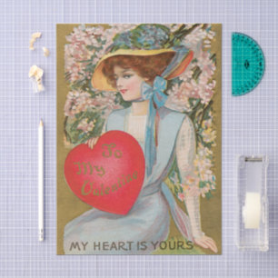Vintage Valentines Day, Victorian Lady with Heart Tissue Paper