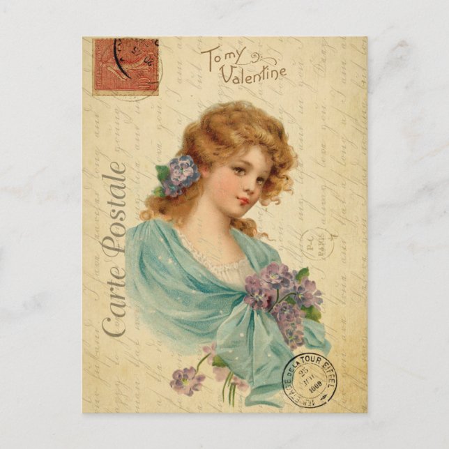Vintage Valentine's Day Victorian Woman Postcard (Front)