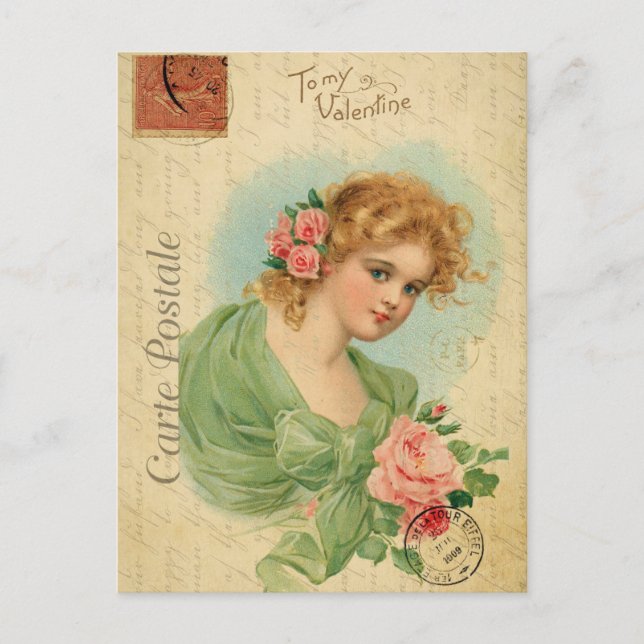 Vintage Valentine's Day Victorian Woman Postcard (Front)