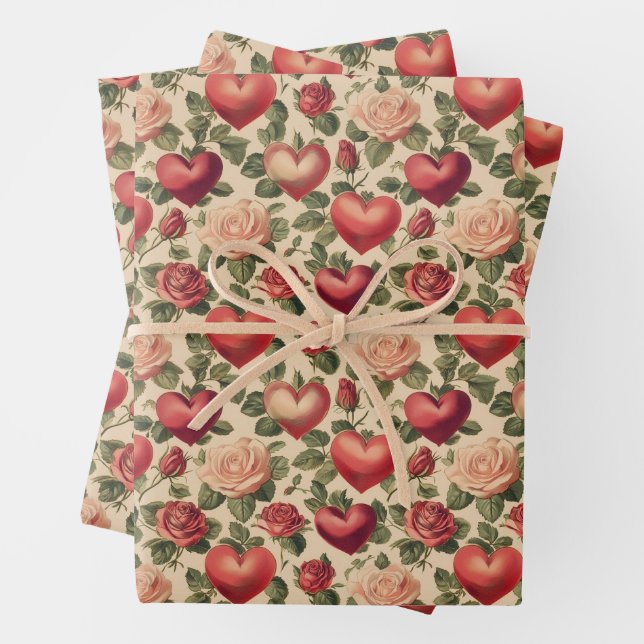 Vintage Valentine's Day Wrapping Paper (In situ)