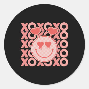Vintage Valentine's Day Xoxo Hearts Happy Face Val Classic Round Sticker