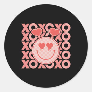 Vintage Valentine's Day Xoxo Hearts Happy Face Val Classic Round Sticker