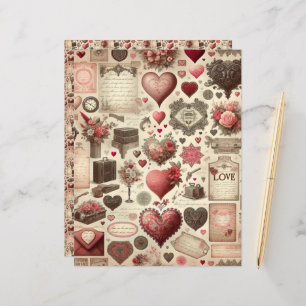 Vintage Valentines Ephemera Scrapbook Paper