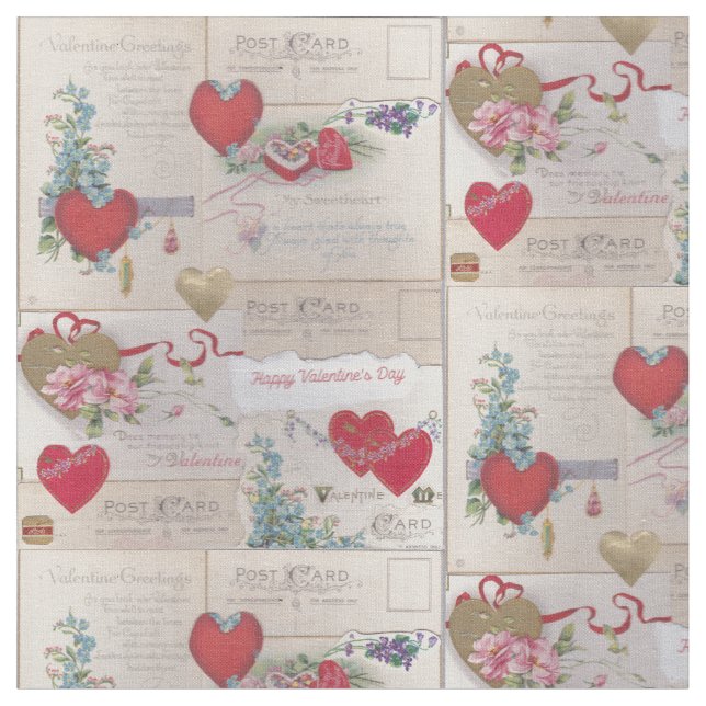 Vintage Valentines Fabric (Close Up)