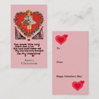 Vintage Valentines Heart Wreath Girl School Share Card