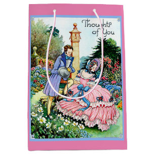 Vintage Valentine's Lady & Man At The Garden Medium Gift Bag