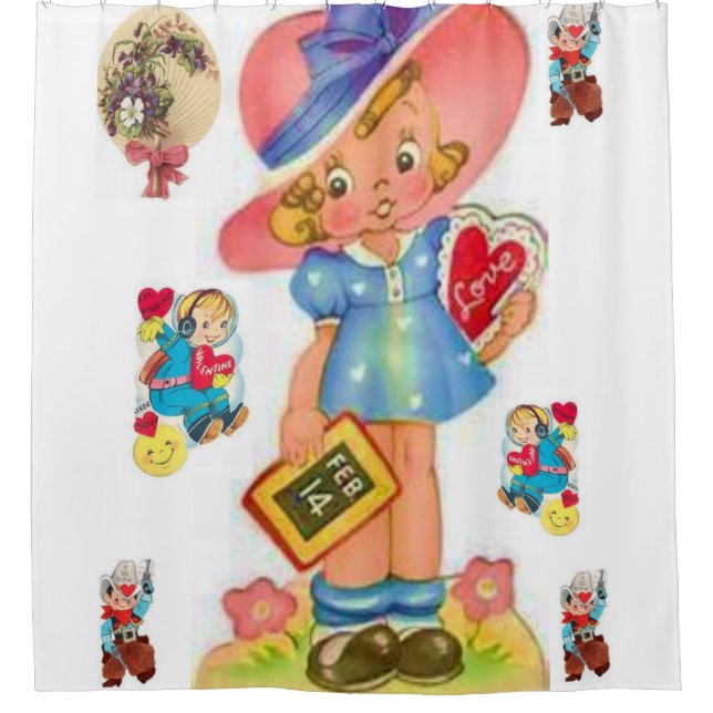 vintage valentines red white showercurtain shower curtain (Front)