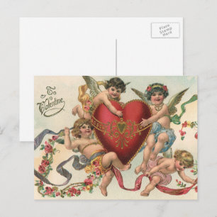 Vintage Valentines, Victorian Angels Cherubs Heart Holiday Postcard