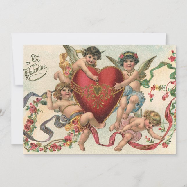 Vintage Valentines, Victorian Angels Cherubs Heart Invitation (Front)