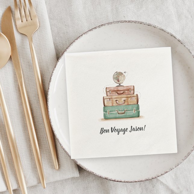 Vintage Valise Going Away Party Napkin (Creator Uploaded)