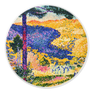 Vintage Valley with Fir painting Ceramic Knob