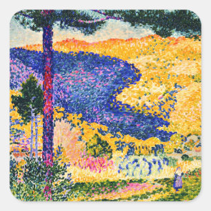 Vintage Valley with Fir painting Square Sticker