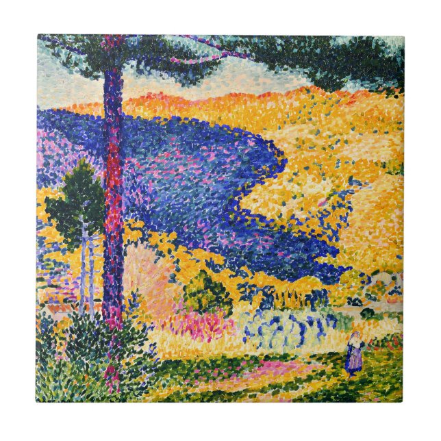 Vintage Valley with Fir painting Tile (Front)