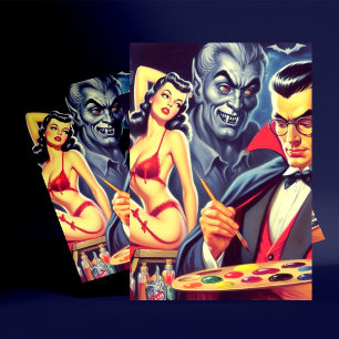 Vintage Vampire and Pin Up Postcard