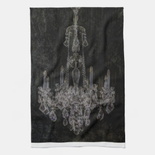Vintage vampire gothic distressed chandelier tea towel
