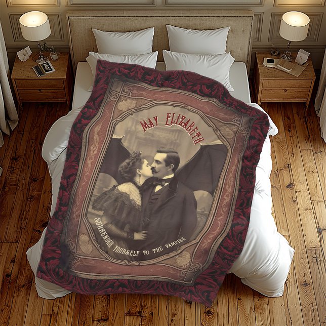 Vintage Vampire Gothic Romantic Dracula Kissing Fleece Blanket (Creator Uploaded)