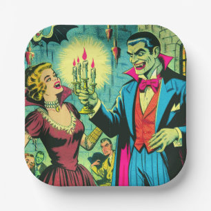 Vintage Vampire Horror Comics Paper Plate