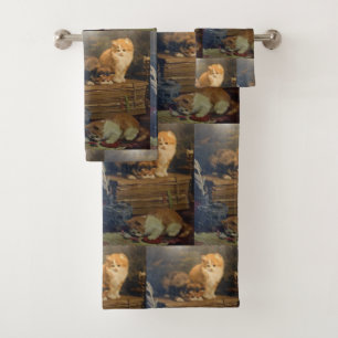 Vintage Van den Eycken Three Cats on a Desk Bath Towel Set