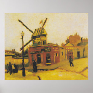 Vintage Van Gogh Paris Windmill Painting Poster