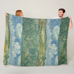Vintage Van Gogh Plain at Auvers With Rain Clouds Fleece Blanket