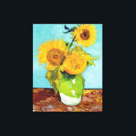 Vintage Van Gogh Three Sunflowers Canvas Print<br><div class="desc">Vincent van Gogh painted a series of sunflowers - this represents the first version in the series of sunflowers and is called "Three Sunflowers" - The painting was oil on canvas on turquoise background and was done in 1888 at Arles, France. Van Gogh (1853-1890) was a Dutch post-impressionist painter who...</div>