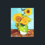 Vintage Van Gogh Three Sunflowers Canvas Print<br><div class="desc">Vincent van Gogh painted a series of sunflowers - this represents the first version in the series of sunflowers and is called "Three Sunflowers" - The painting was oil on canvas on turquoise background and was done in 1888 at Arles, France. Van Gogh (1853-1890) was a Dutch post-impressionist painter who...</div>