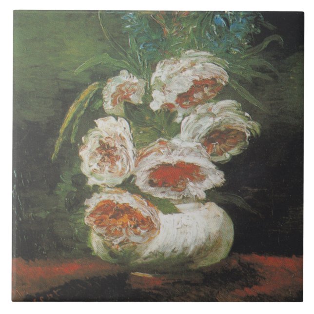 Vintage Van Gogh Vase of Peonies Tile (Front)